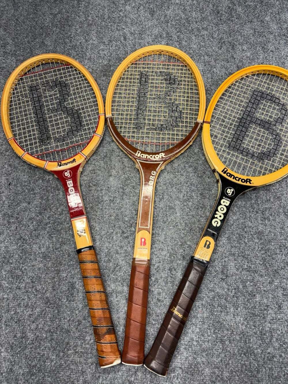 Lot of 3 Vintage Bancroft Bjorn Borg Wooden Tennis Rackets-signature-Wimbledon-